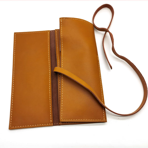 Tan Genuine Leather Watch Roll with Cord - 3 Slots