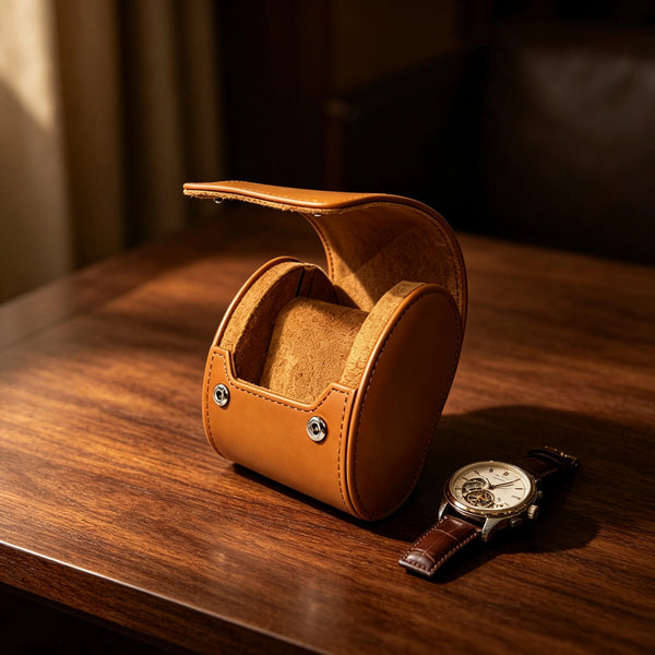 Flip-Top Single Watch Travel Case with Suede Lining