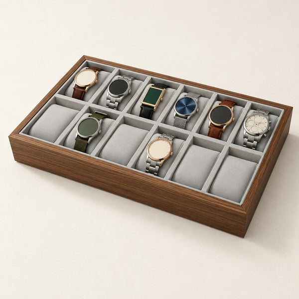 12-Slot Walnut Grain Watch Storage Box