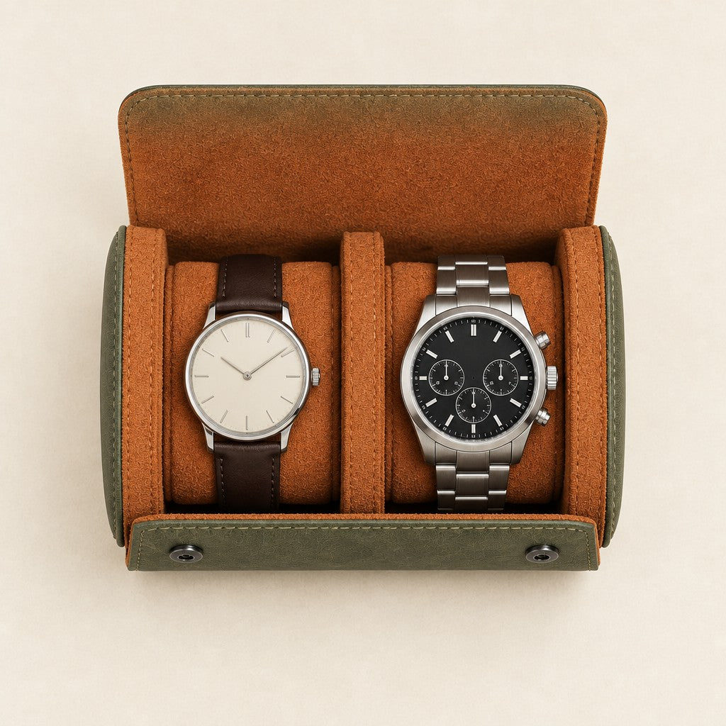 Two watches, each on its own cushion