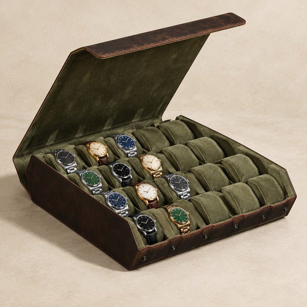20-Slot Genuine Leather Watch Case with Velvet Interior