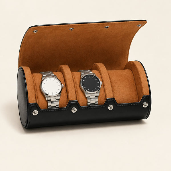 3-Slot Faux Leather Watch Roll with Removable Pillows