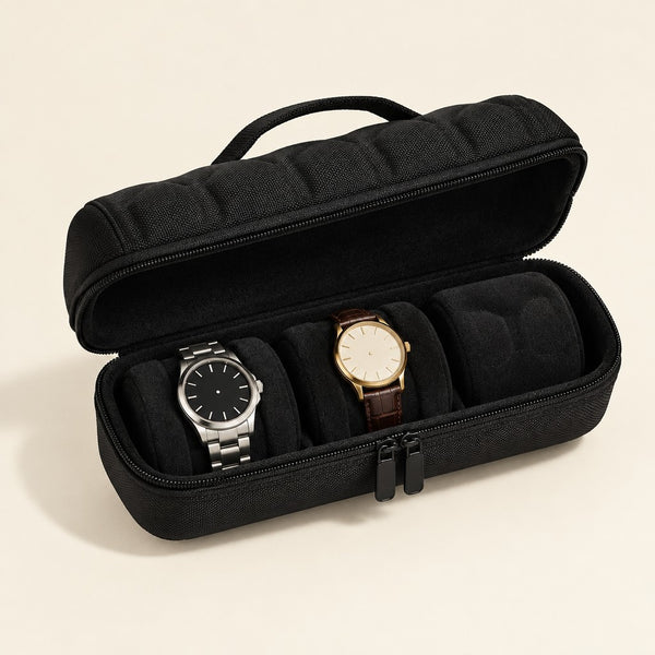 3-Slot Hard Shell Travel Watch Case with Handle