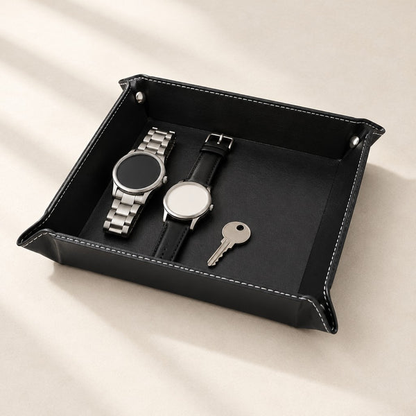 Collapsible Faux Leather Valet Tray