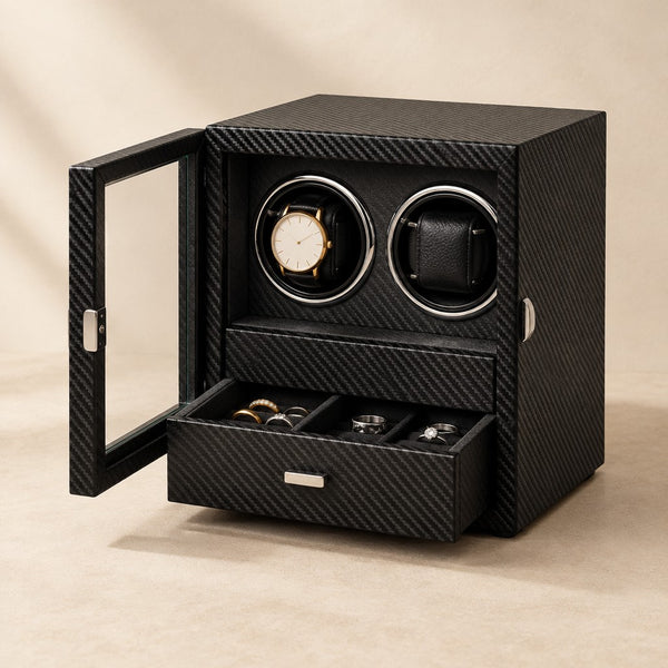 Double Watch Winder with Jewelry Drawer - USB-C