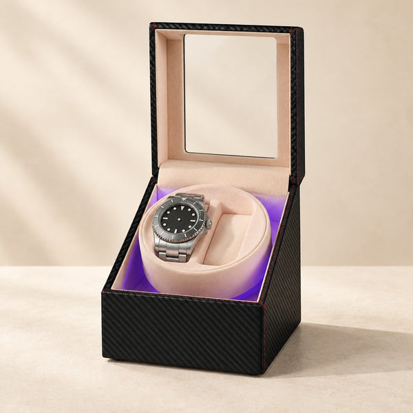 Double Watch Winder with LED - Rechargeable, Carbon Fiber