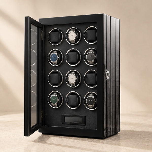 Fingerprint-Lock 12-Watch Winder Cabinet with Ambient Light - US Plug