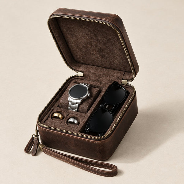 Leather Watch, Sunglasses & Cufflink Travel Case