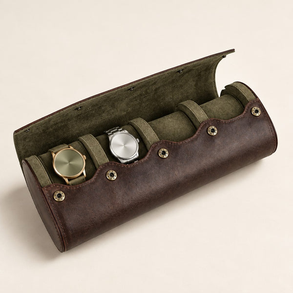 Oval Vintage Leather Watch Roll - 1 to 8 Slots