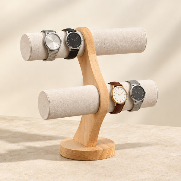 Two-Tier Curved Wooden Watch Display Stand