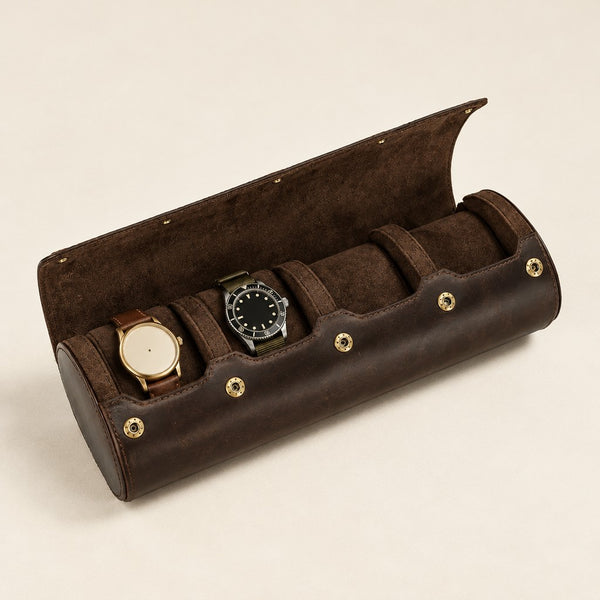 Vintage Leather Watch Roll - 1 to 4 Slots