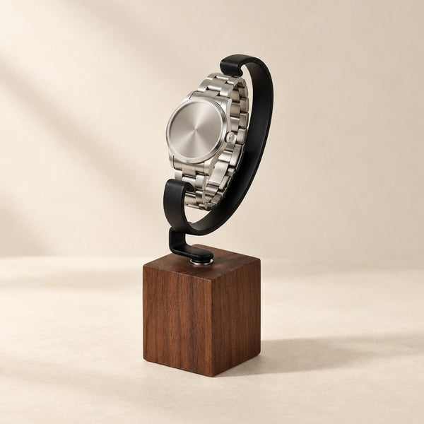 Hardwood Block Watch Stand with Metal Hook