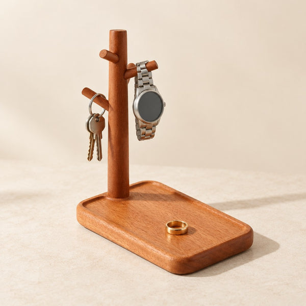 Wooden Valet Tray with Watch and Key Stand