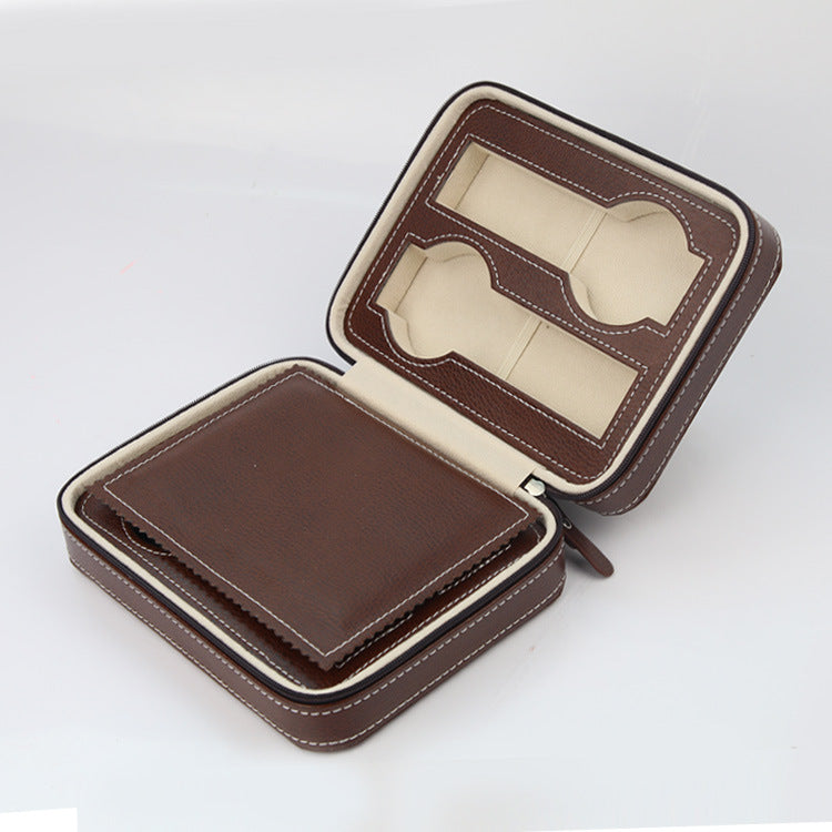 4-Watch Square Zip Travel Case - Brown