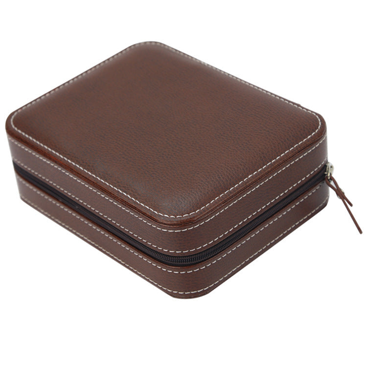 4-Watch Square Zip Travel Case - Brown