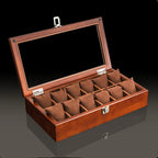 Luxury 12-Slot Wooden Watch Box with Glass Lid