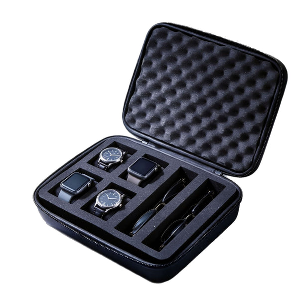 4-Watch Hard Shell Travel Case with Sunglasses Compartments