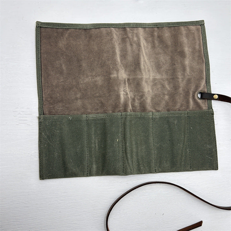 Waxed Canvas Watch Roll - 5 Pockets