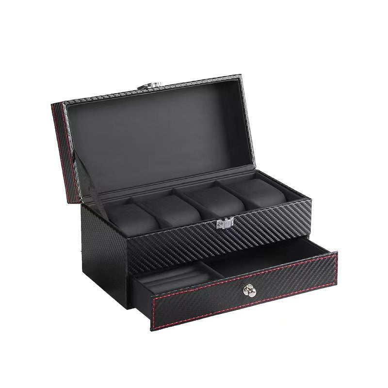 2-Tier Watch Box with Jewelry Drawer - 4 Slots