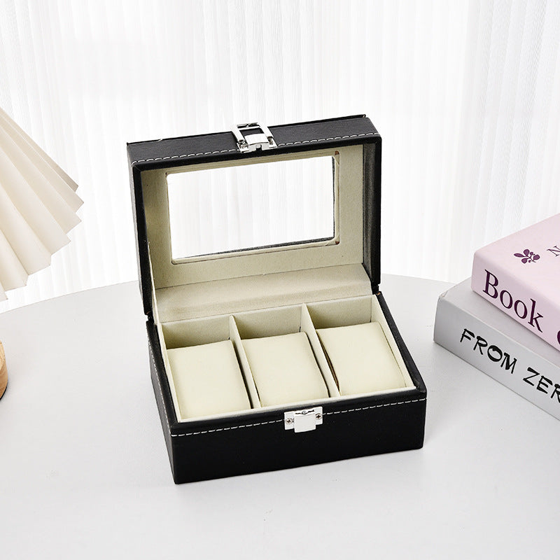 Faux Leather Watch Box with Window - 3 Slots
