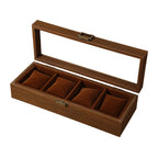 Vintage Walnut-Finish 4-Slot Watch Box with Glass Top