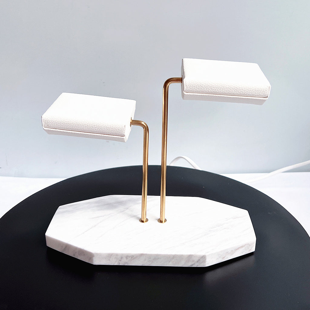 White Marble Two-Tier Double Watch Stand