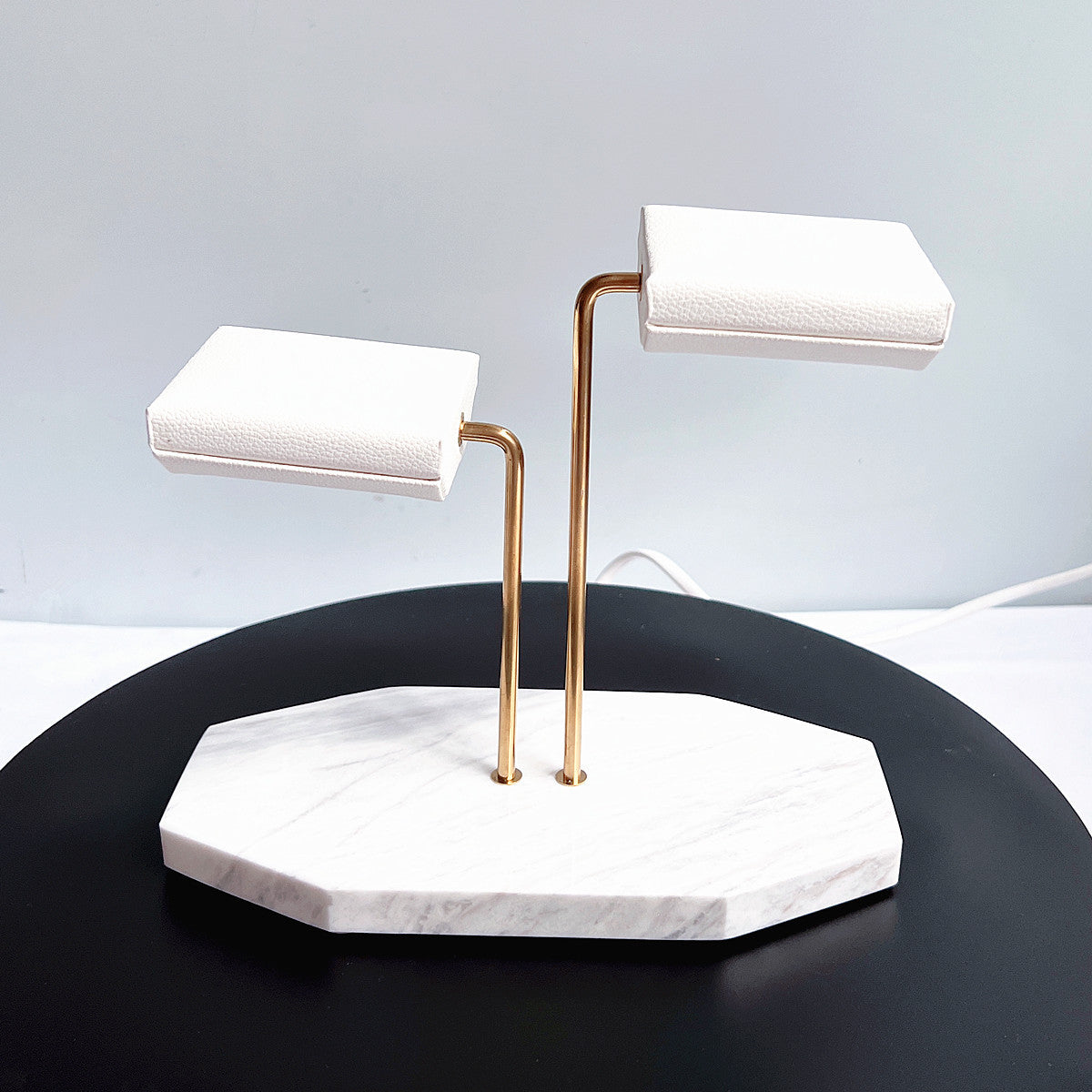 White Marble Two-Tier Double Watch Stand