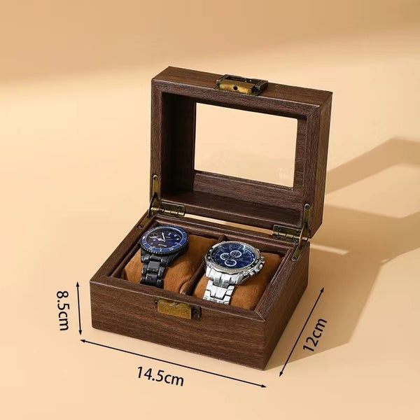 Wood-Grain Watch Box with Window - 2 Slots