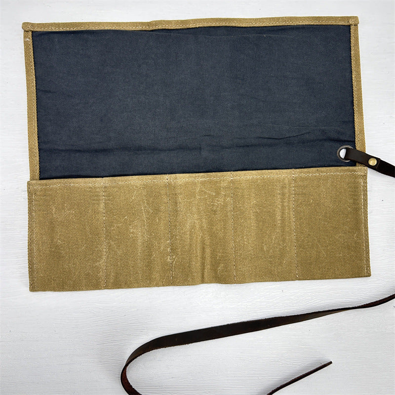 Waxed Canvas Watch Roll - 5 Pockets