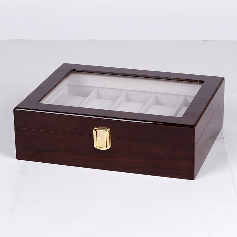 Coffee Gloss Lacquer Wooden Watch Box - 10 Slots