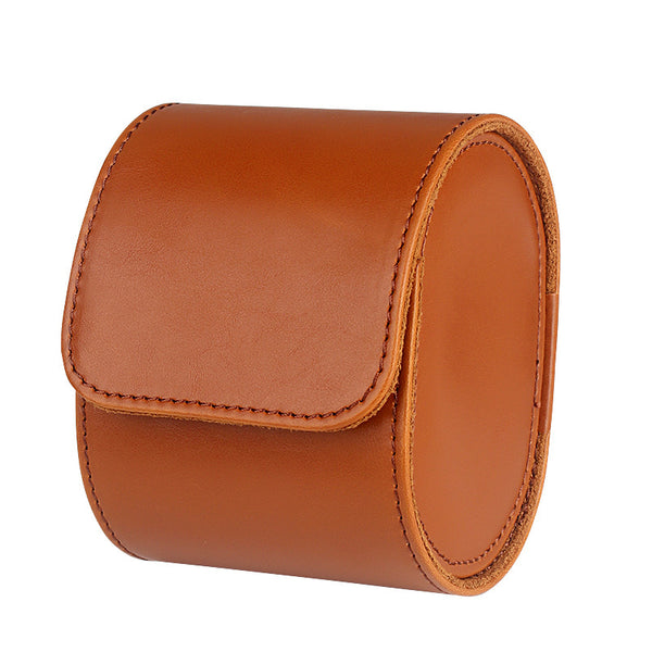 Cylinder Leather Single Watch Travel Case