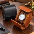 Cylinder Leather Single Watch Travel Case