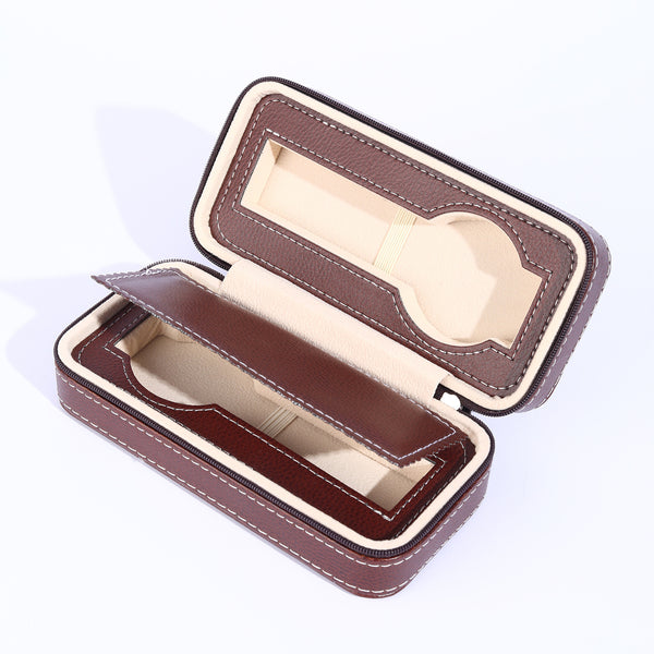 Zippered Faux Leather Watch Case - 2 Slots