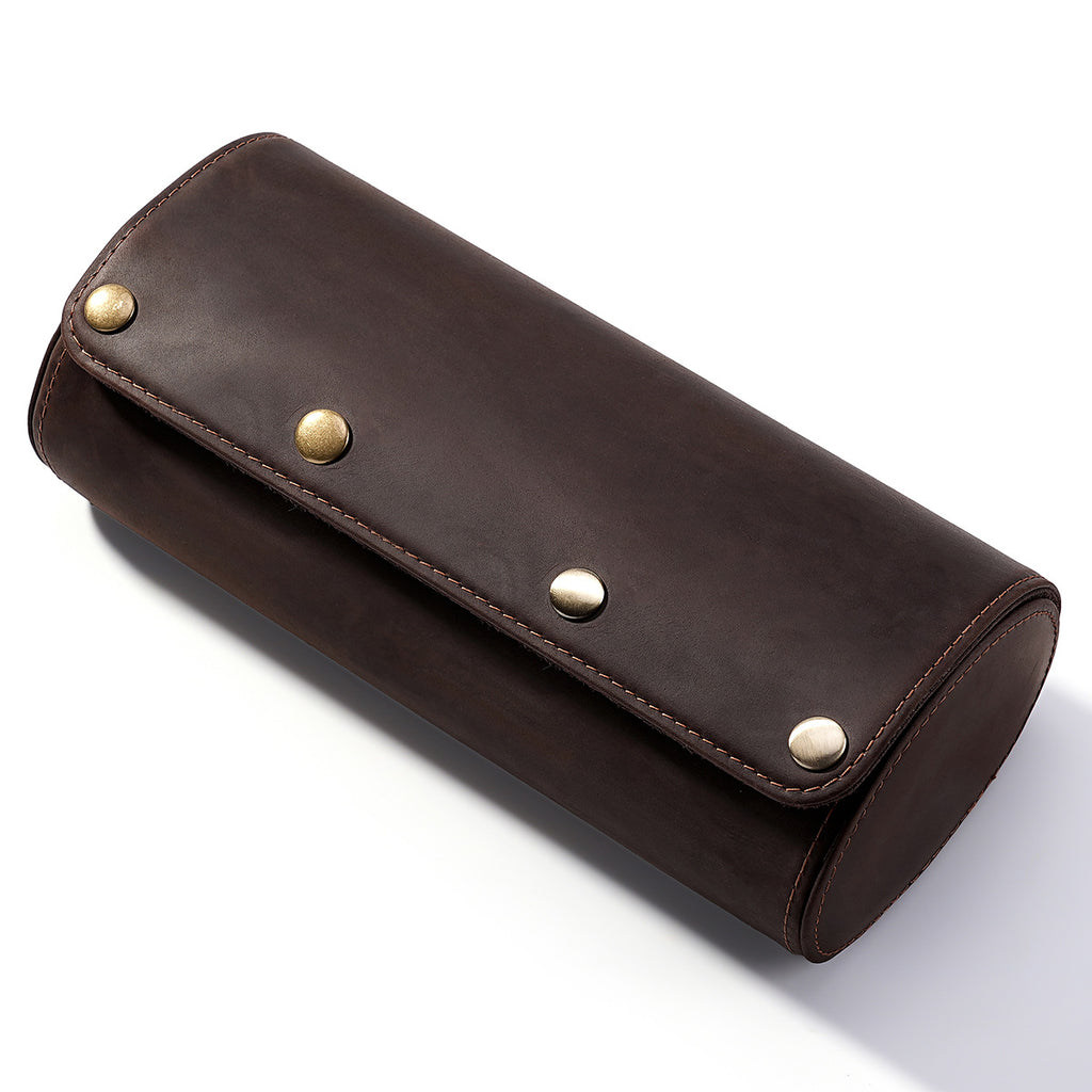 3-Watch Crazy Horse Leather Travel Case
