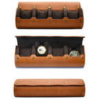 4-Slot Faux Leather Watch Roll with Removable Pillows