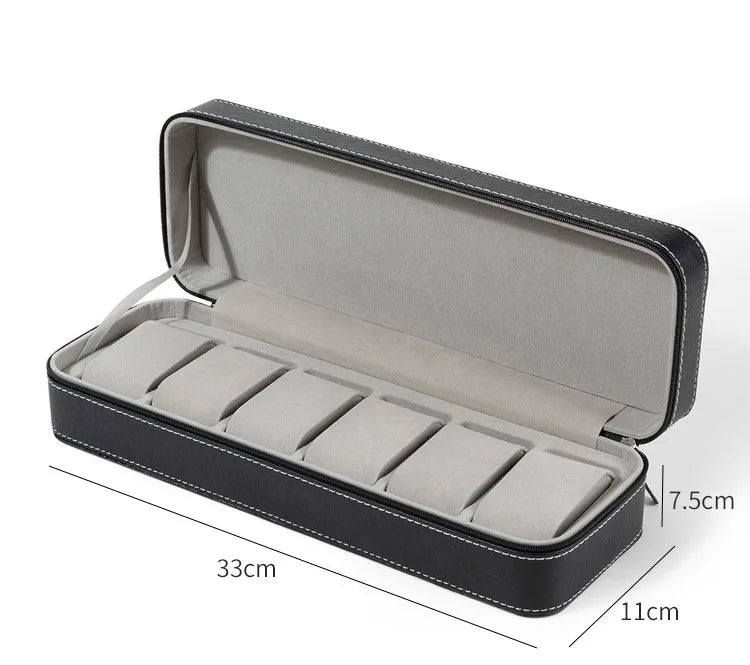 6-Slot Dustproof Zipper Watch Travel Case