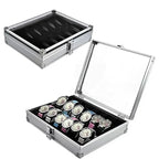 12-Slot Aluminum Watch Box with Glass Lid