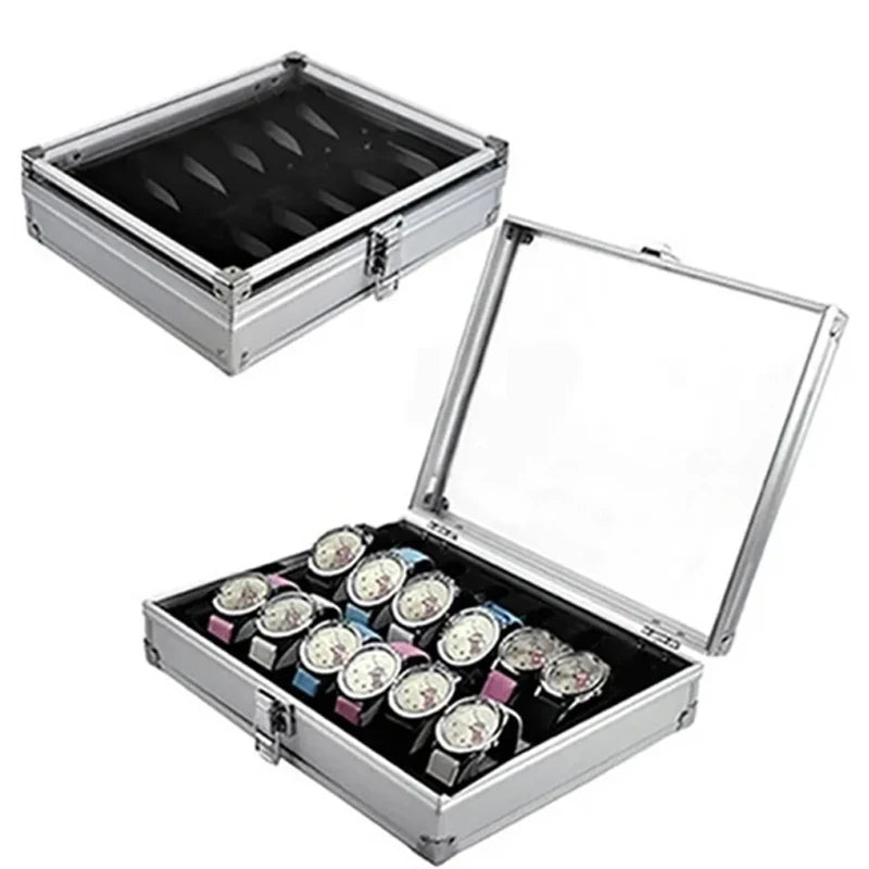 12-Slot Aluminum Watch Box with Glass Lid