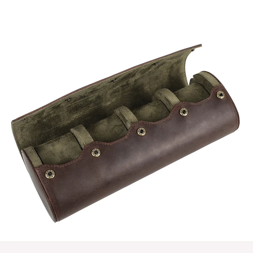 Oval Vintage Leather Watch Roll - 1 to 8 Slots