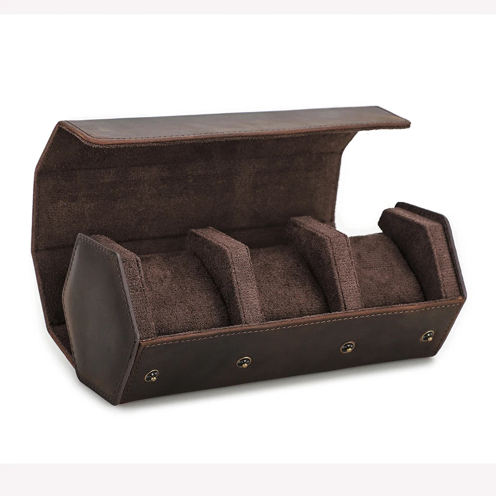 Hexagonal Vintage Leather Watch Case - 1 to 8 Slots