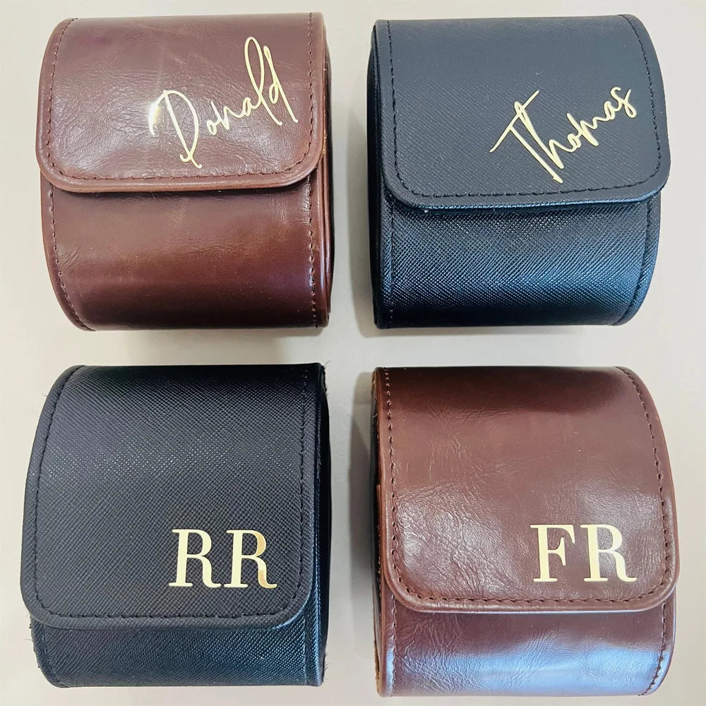 Personalized Leather Watch Roll - Choice of Lettering Color