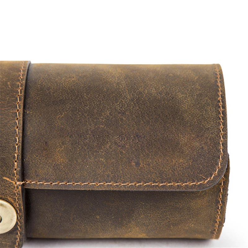 3-Slot Crazy Horse Leather Watch Roll