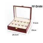 10-Slot Lacquered Wooden Watch Box with Glass Lid