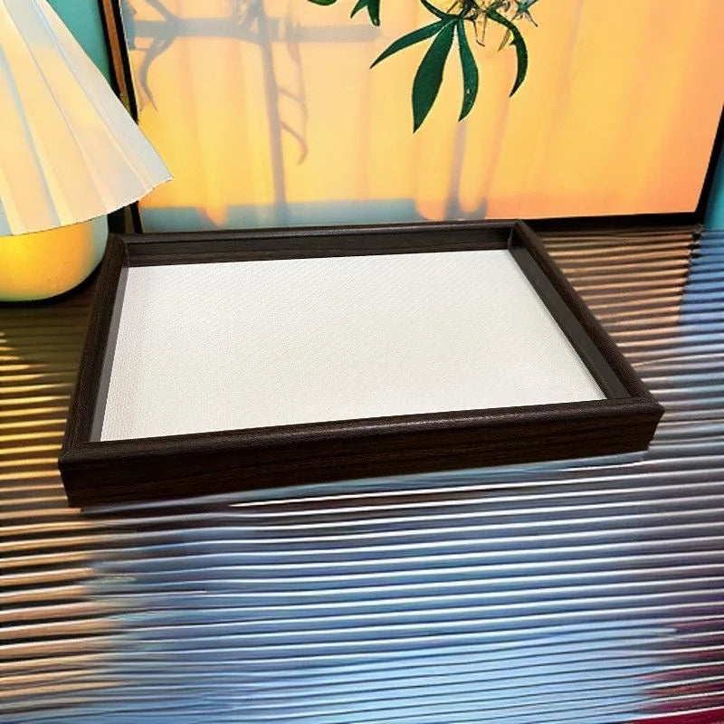Woven Valet Tray with Wood-Grain Frame