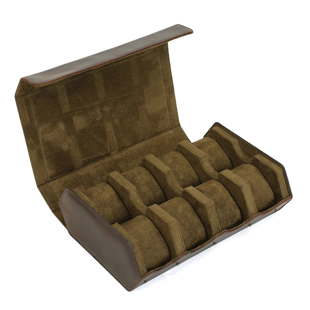Hexagonal Vintage Leather Watch Case - 1 to 8 Slots
