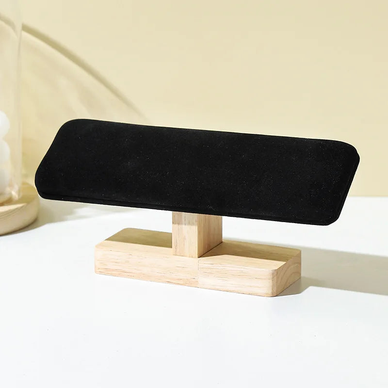 T-Bar Watch Stand with Wooden Base - Velvet or Leather