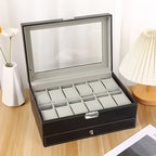 12-Slot Lockable Watch Box with Jewelry Drawer