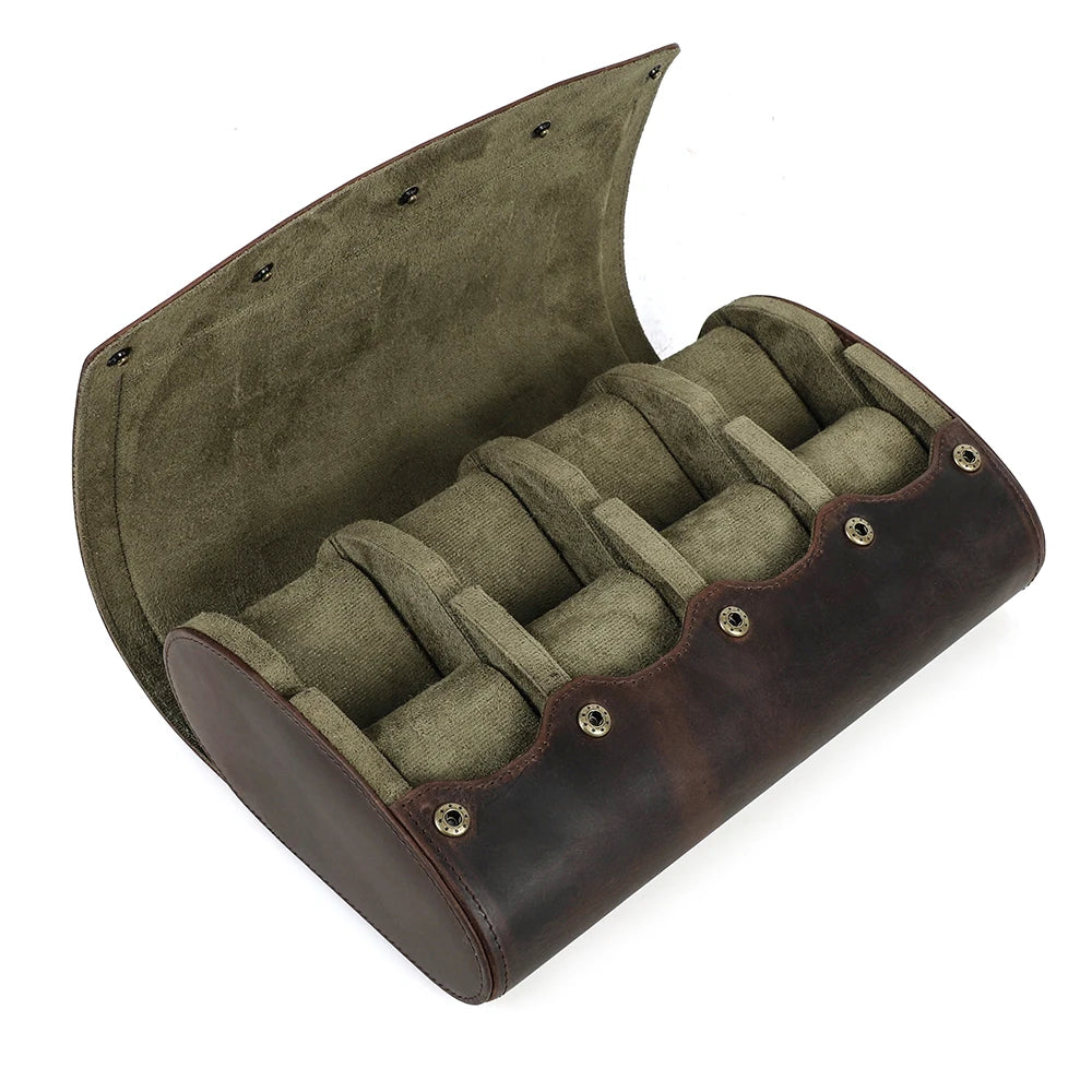 Oval Vintage Leather Watch Roll - 1 to 8 Slots