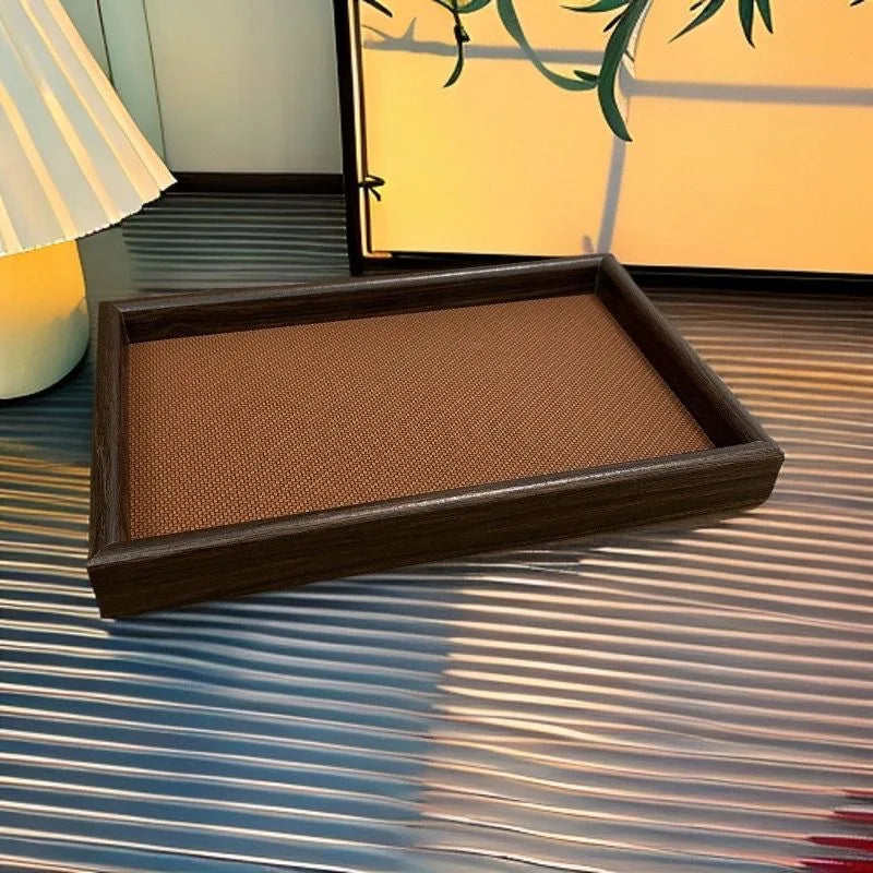 Woven Valet Tray with Wood-Grain Frame