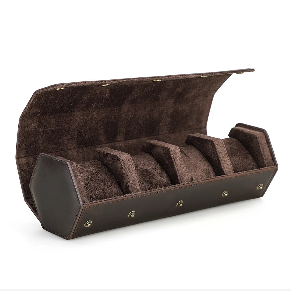 Hexagonal Vintage Leather Watch Case - 1 to 8 Slots